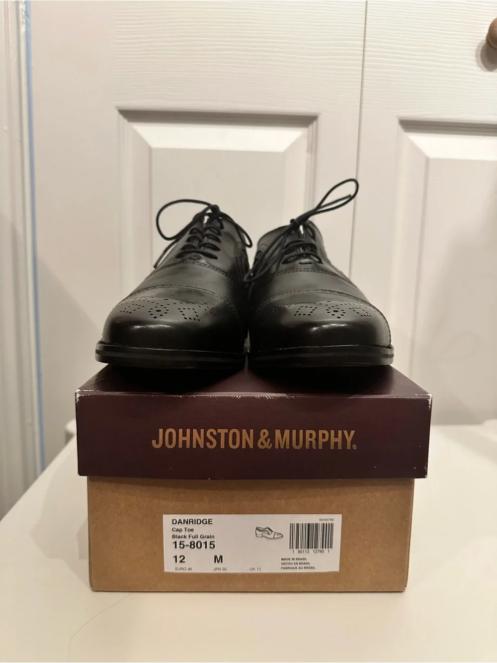 Johnston & Murphy Black Leather Cap-Toe Derby Dress Shoes